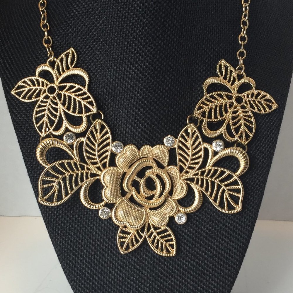 Goldtone Floral Statement Necklace